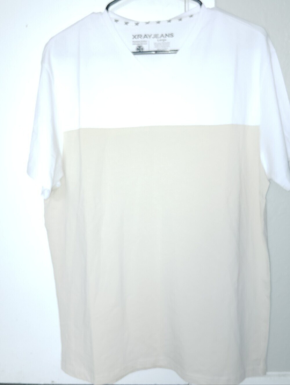 XRAY Jeans Men's Colorblock V-Neck T-Shirt White Beige Size L NWOT